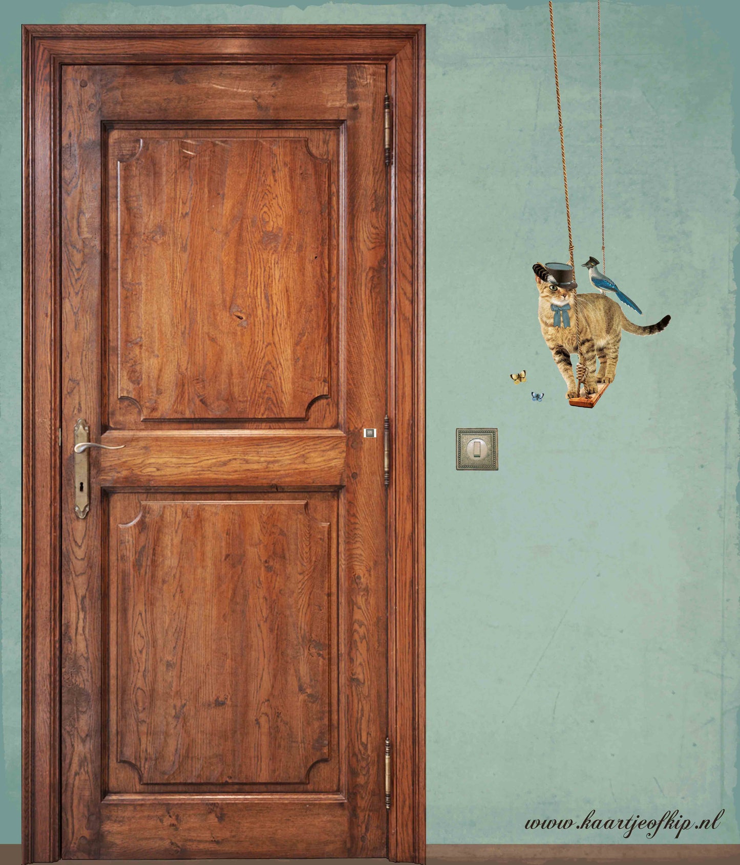 Wall sticker swinging cat