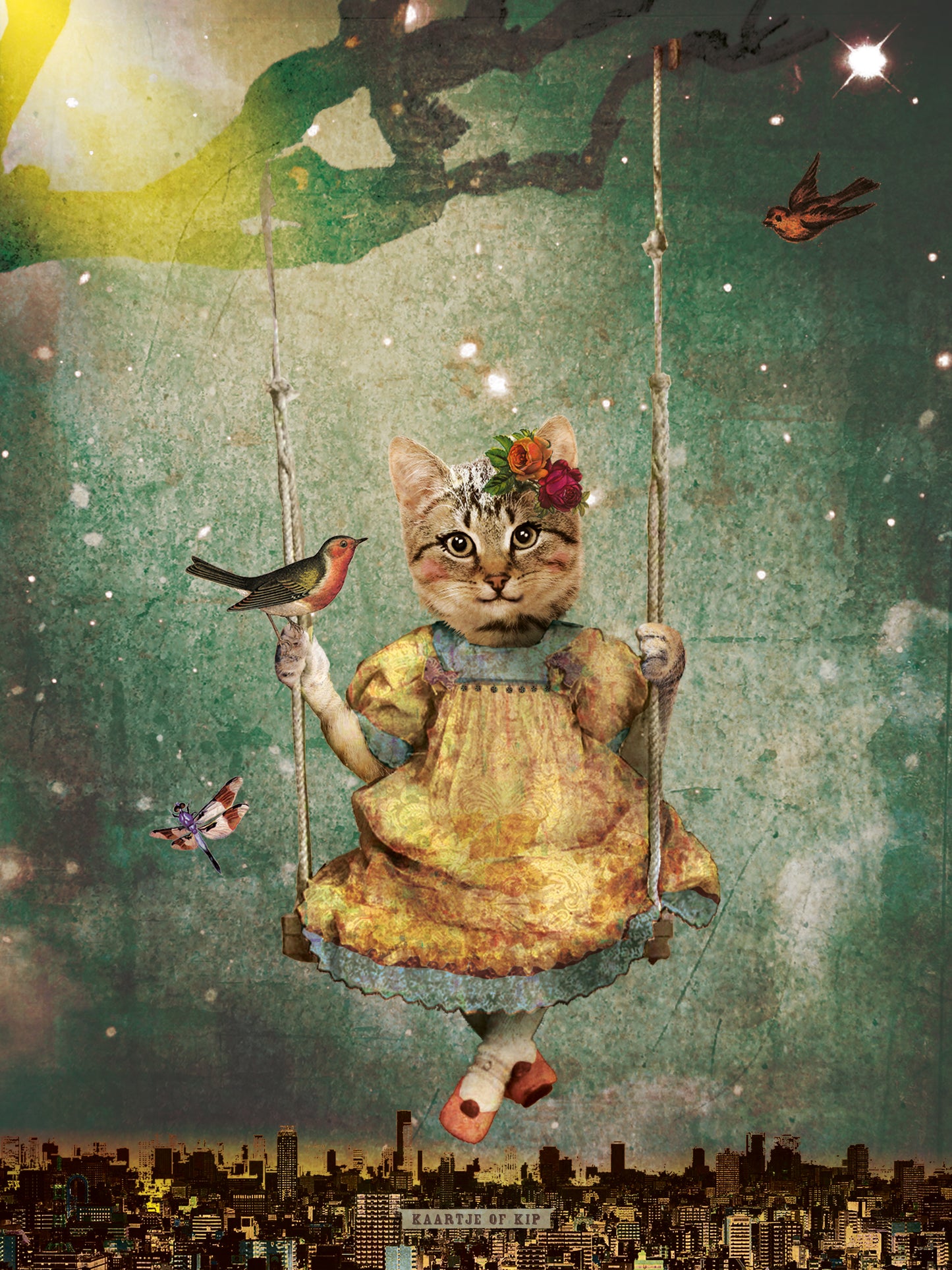 Poster Swinging Cat 'in the Night'