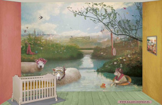 Behang Schapen 'Roze' <380 cm breed>