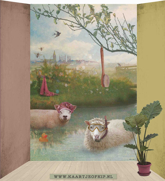 Behang Schapen 'Roze' <190 cm breed>