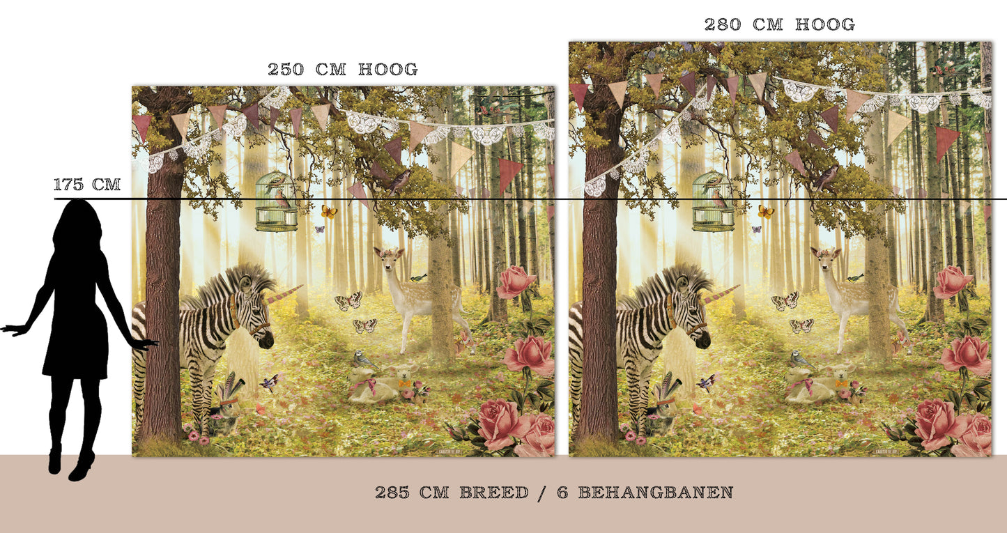 Zebra & Deer Wallpaper 'Pink' <285 cm wide>