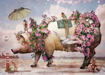 Ansichtkaart Bloemen Varken