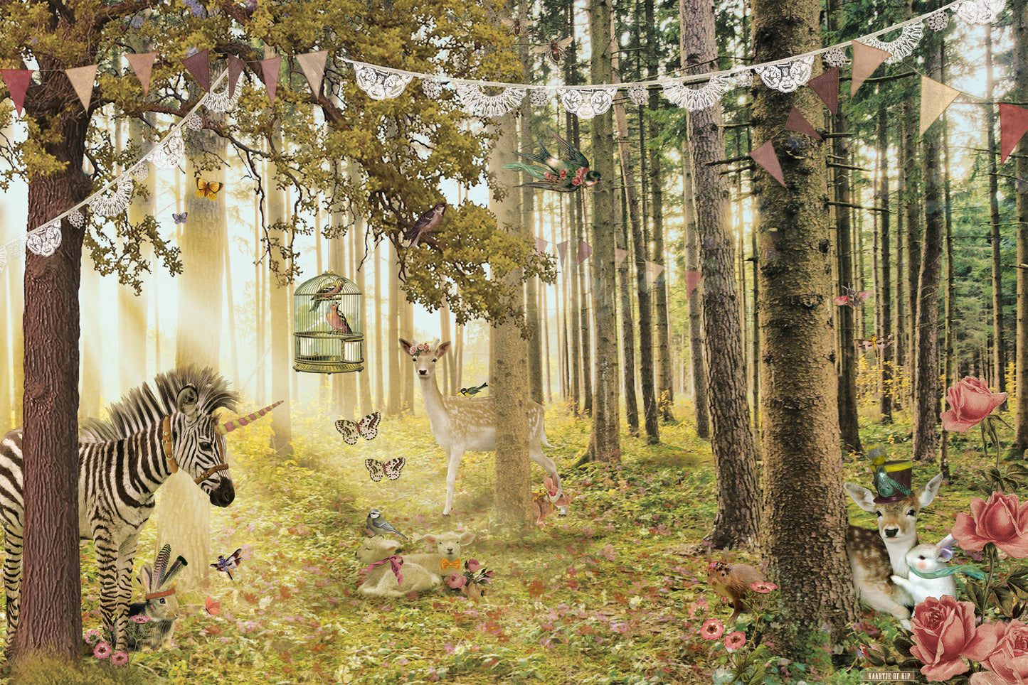 Behang Dierenbos 'Roze'