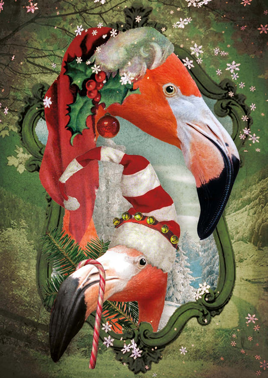 Kerst Postkaart 'Flamingo's'