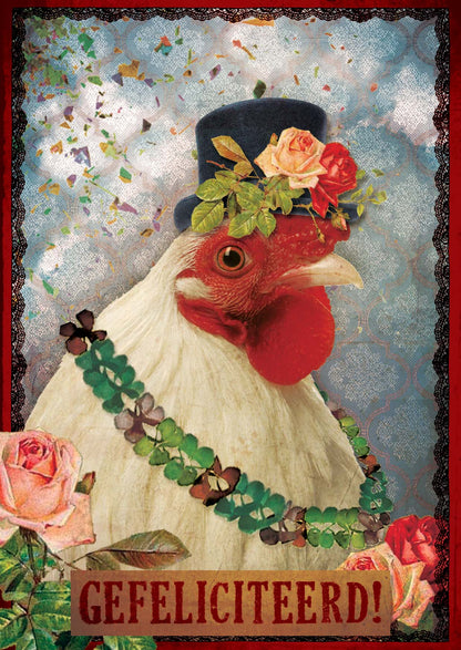 Luxe wenskaart Felicitatie Kip