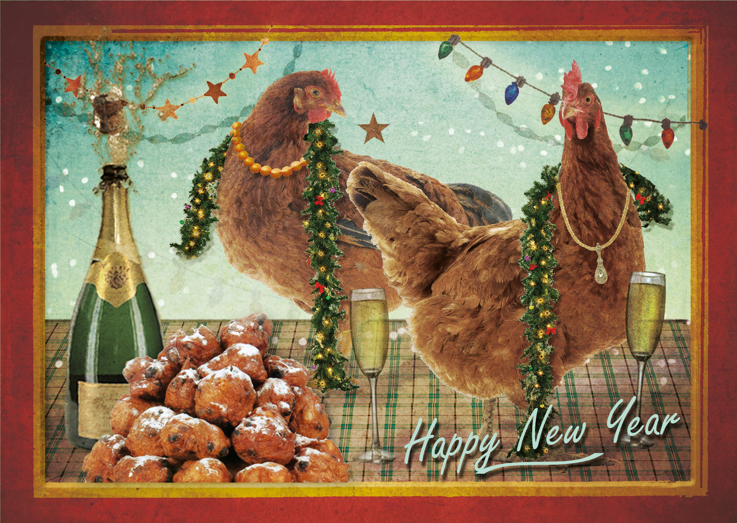 Nieuwjaars Postkaart 'Kippen'
