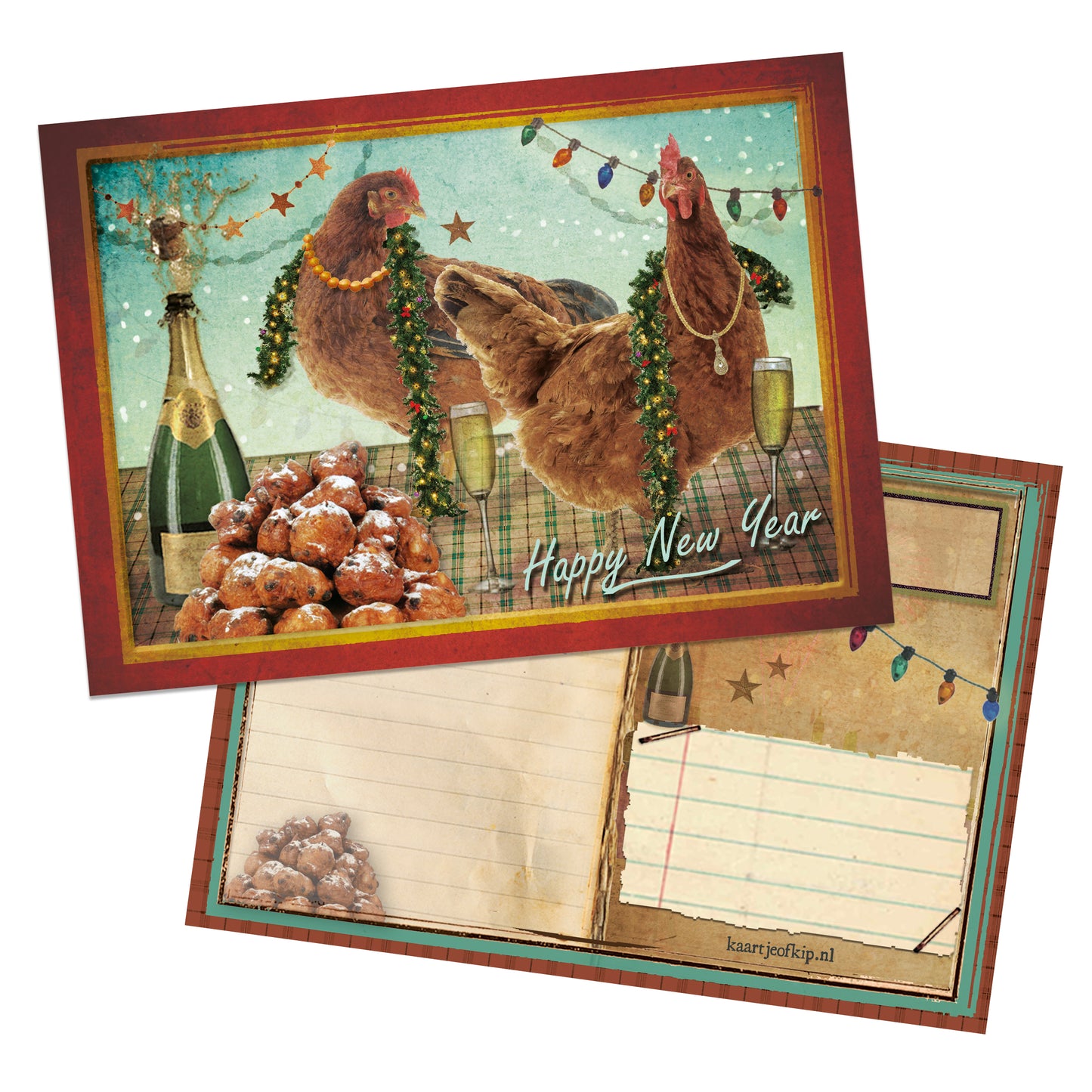 Nieuwjaars Postkaart 'Kippen'