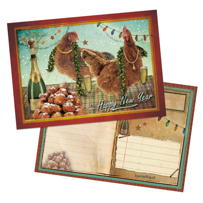 Nieuwjaars Postkaart 'Kippen'