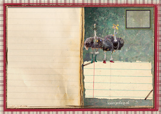 Nieuwjaars Postkaart 'Struisvogels'