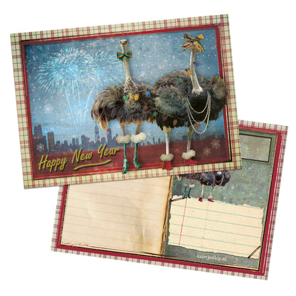 Nieuwjaars Postkaart 'Struisvogels'