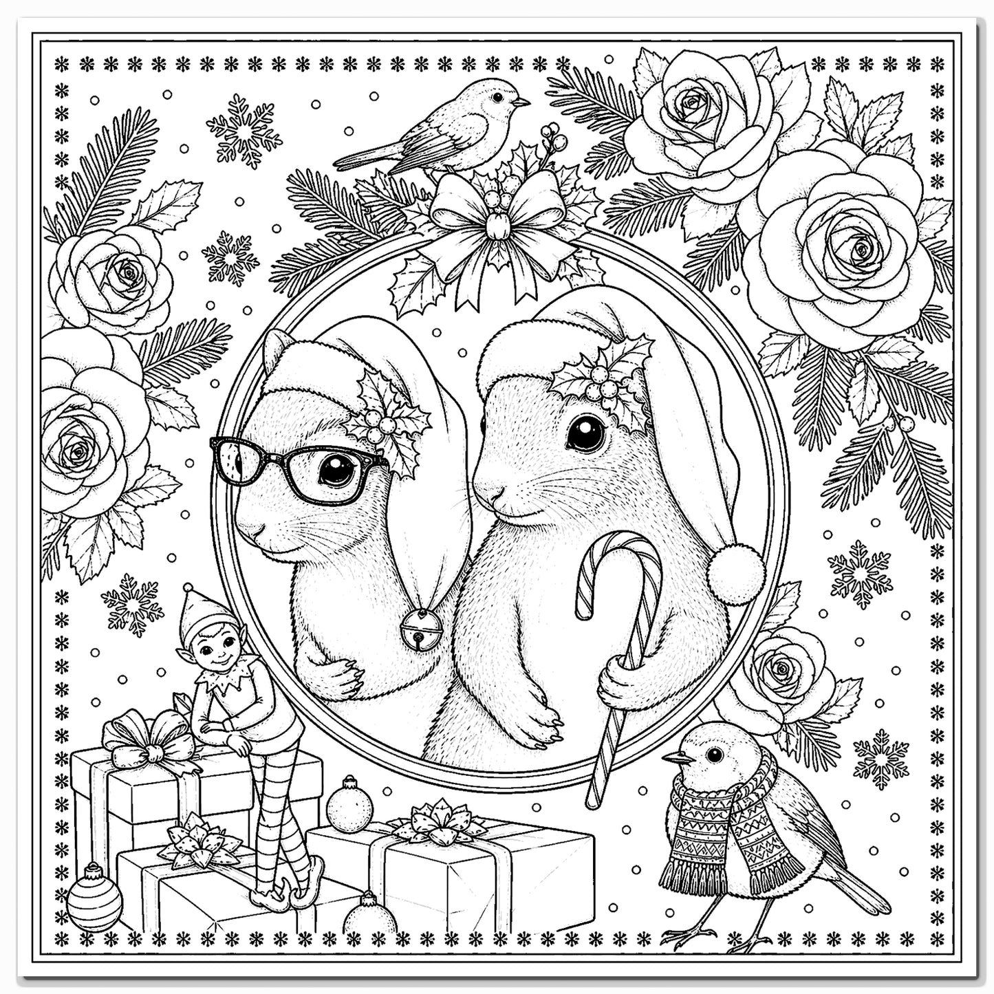 Christmas Colouring Card Squirrels