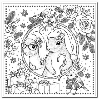 Christmas Colouring Card Squirrels