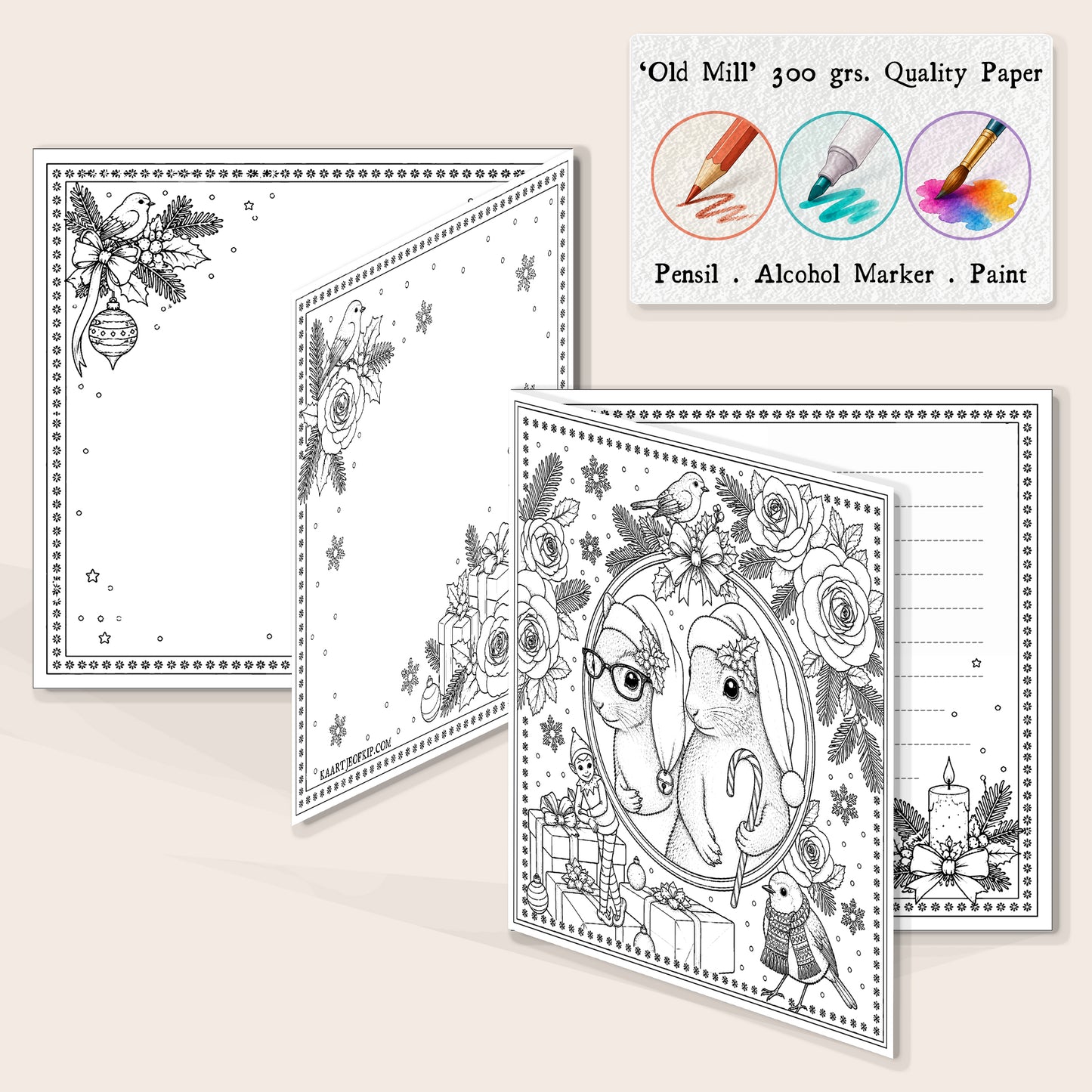 Christmas Colouring Card Squirrels