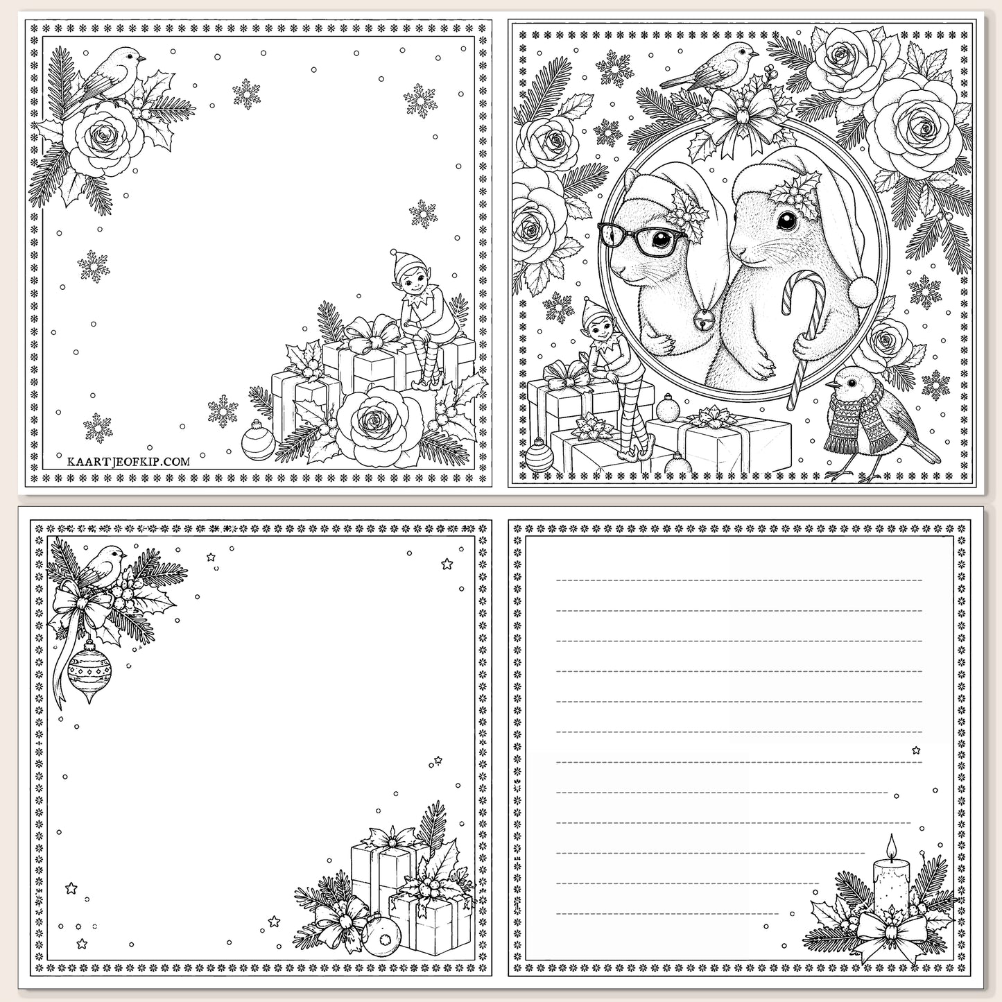 Christmas Colouring Card Squirrels