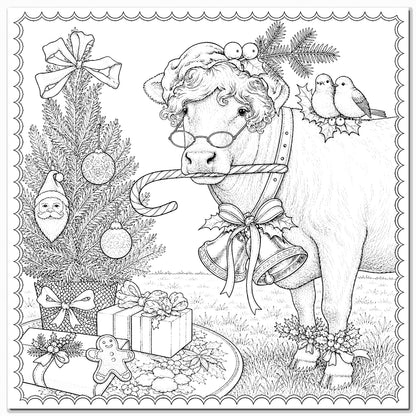 Christmas Colouring Card Cow
