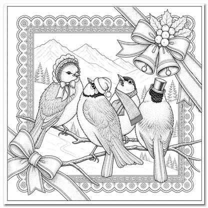 Christmas Colouring Card Sparrows