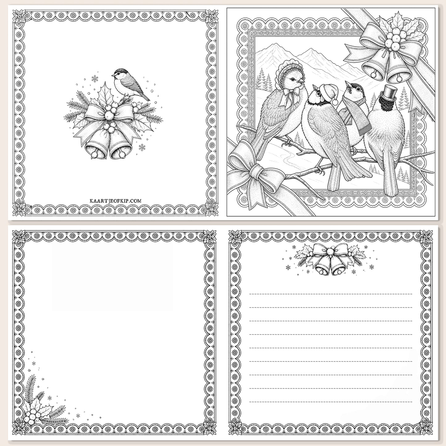 Christmas Colouring Card Sparrows
