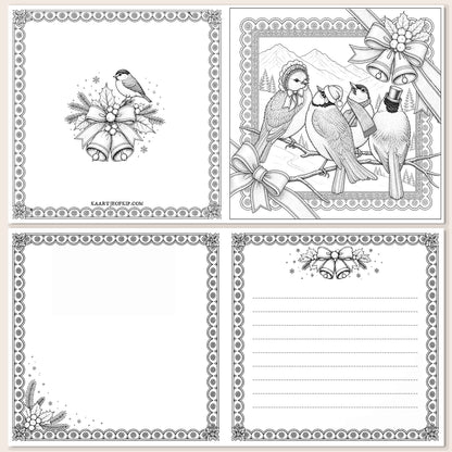 Christmas Colouring Card Sparrows