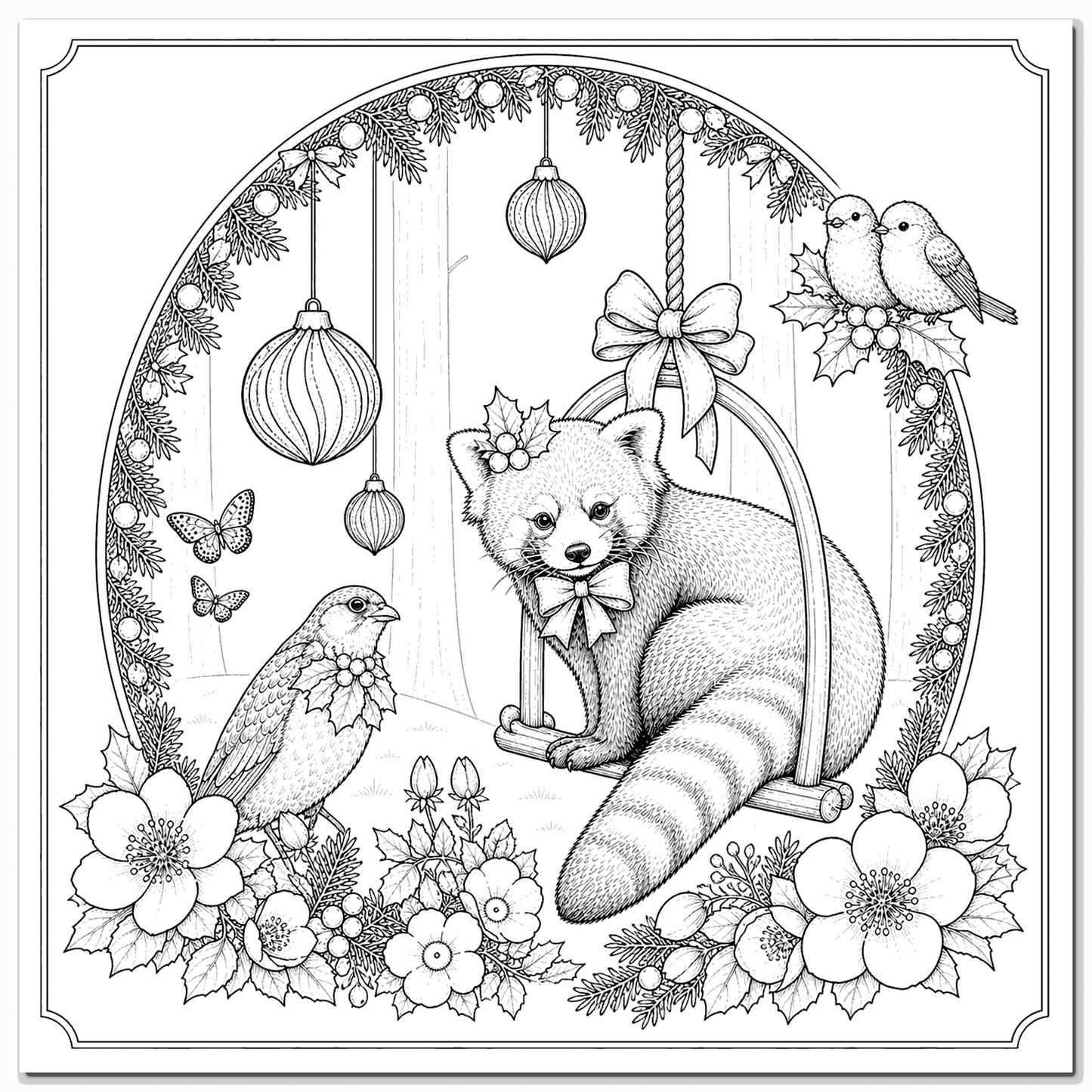 Christmas Colouring Card Red Panda