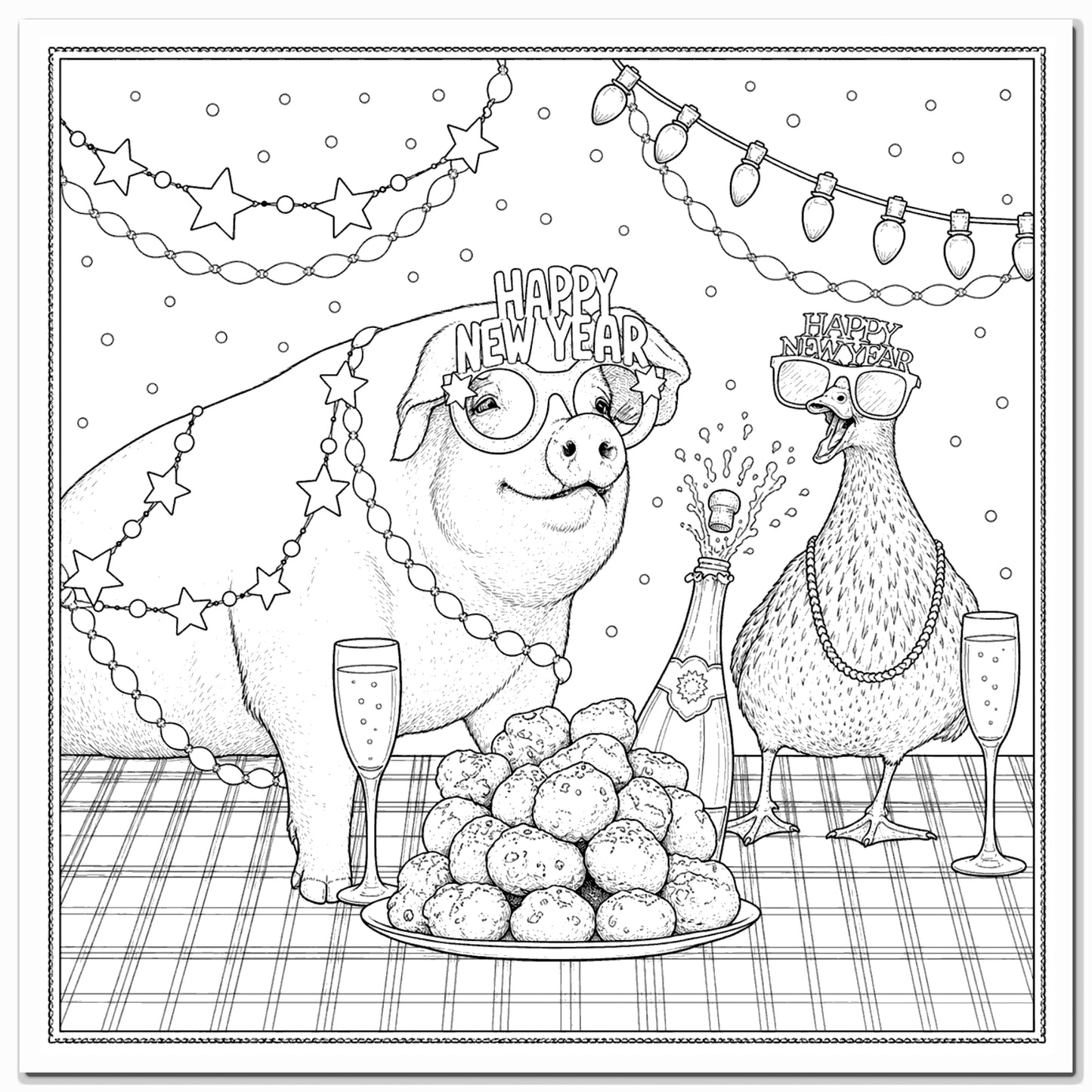 New Year Colouring Card Pig