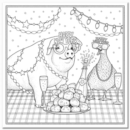 New Year Colouring Card Pig