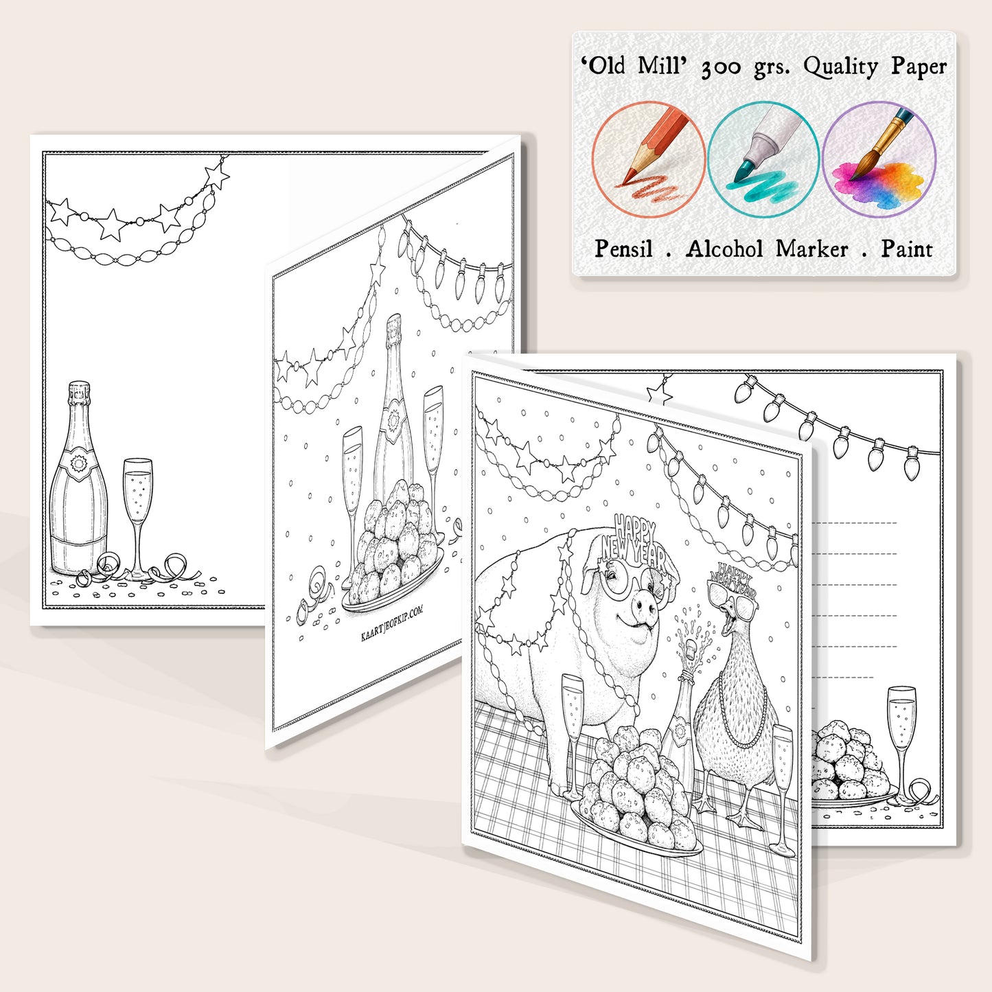 New Year Colouring Card Pig