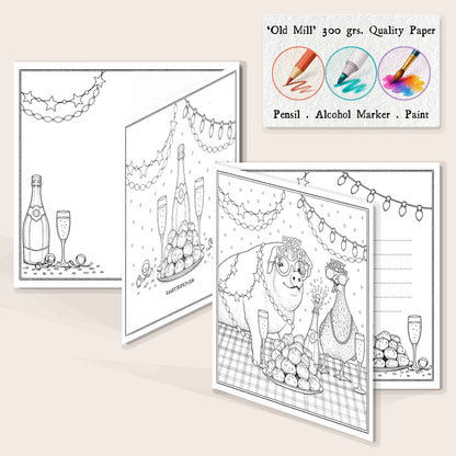 New Year Colouring Card Pig