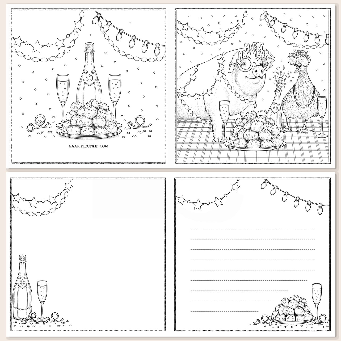 New Year Colouring Card Pig