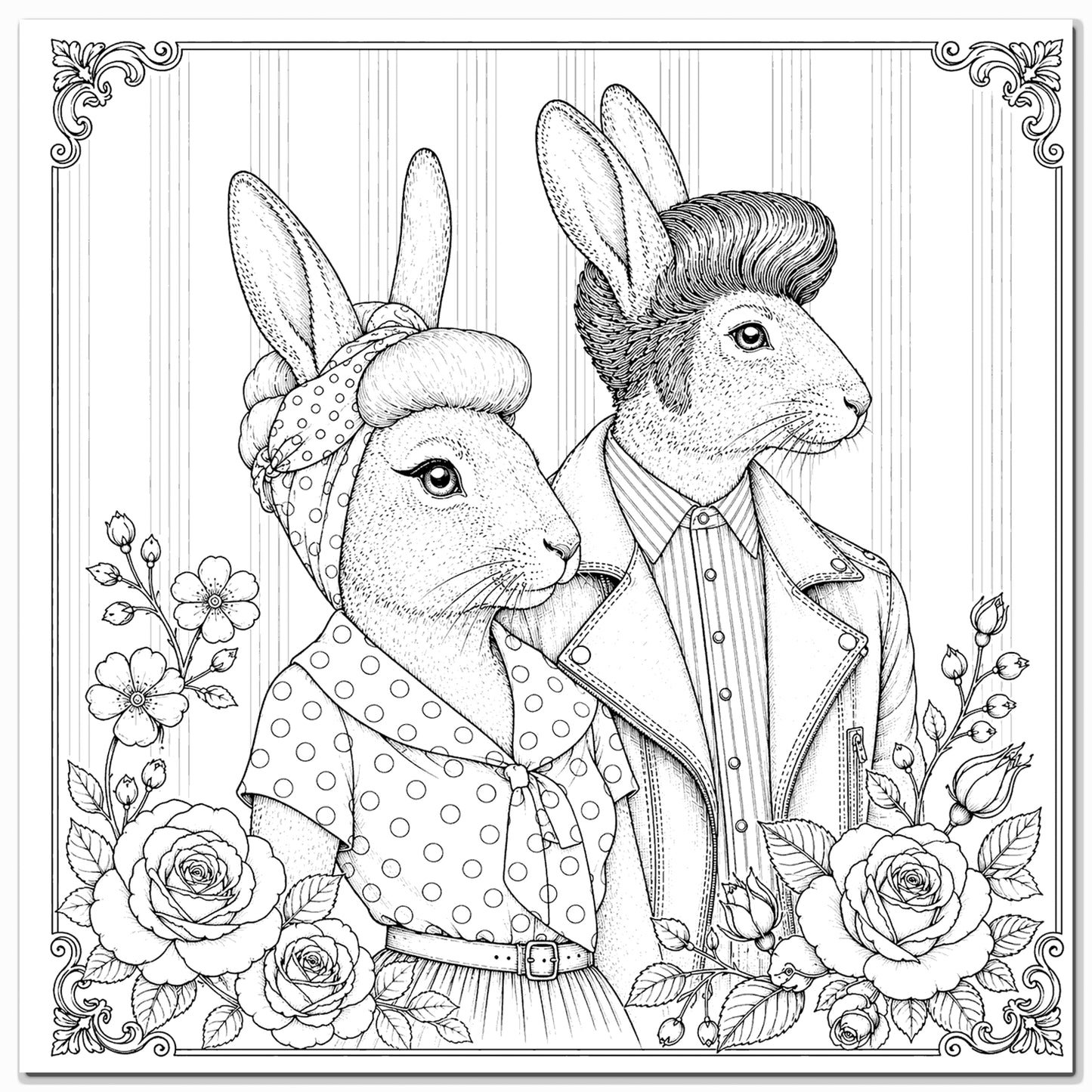 Colouring Card Rock 'n Roll Hares