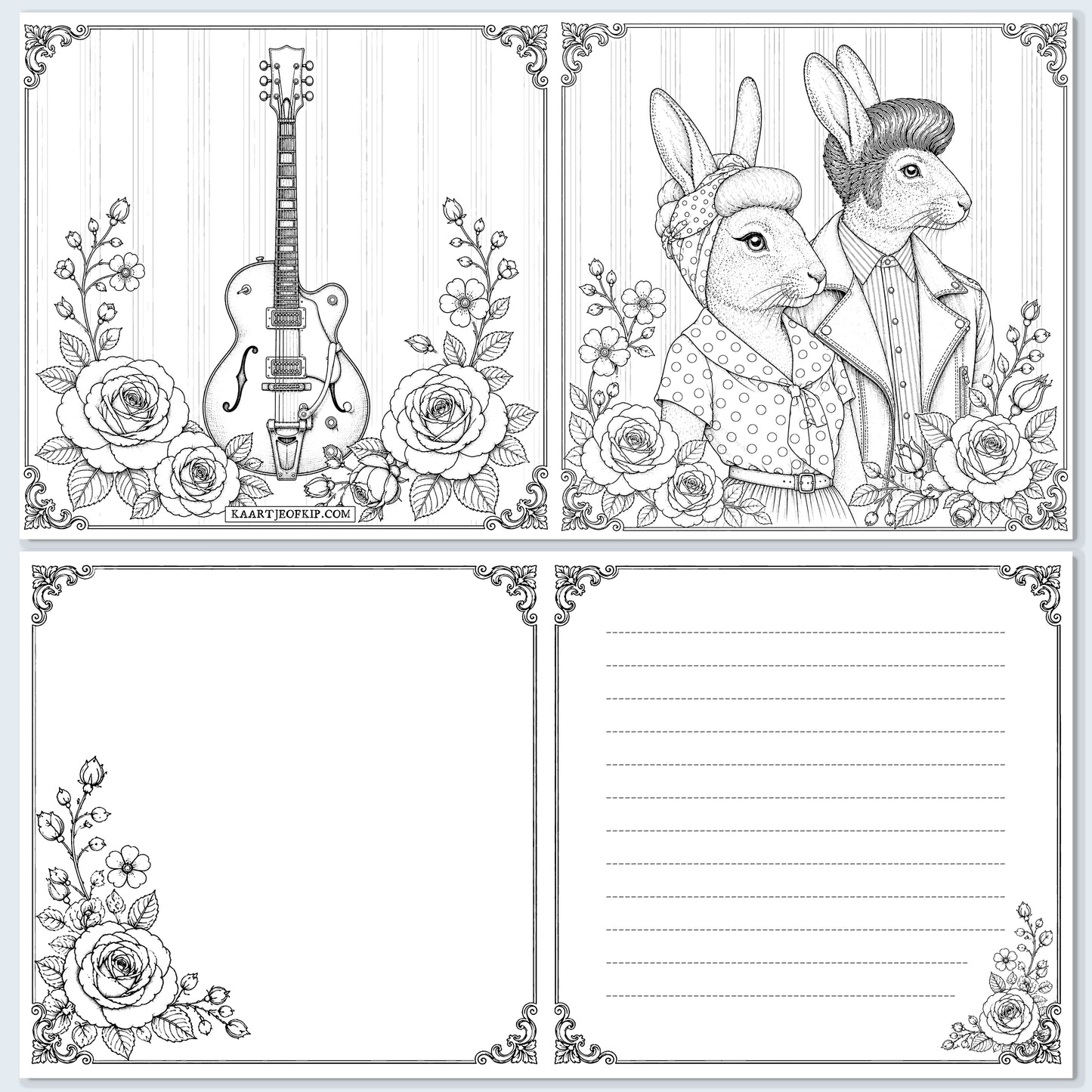 Colouring Card Rock 'n Roll Hares