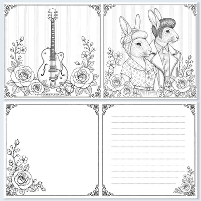 Colouring Card Rock 'n Roll Hares