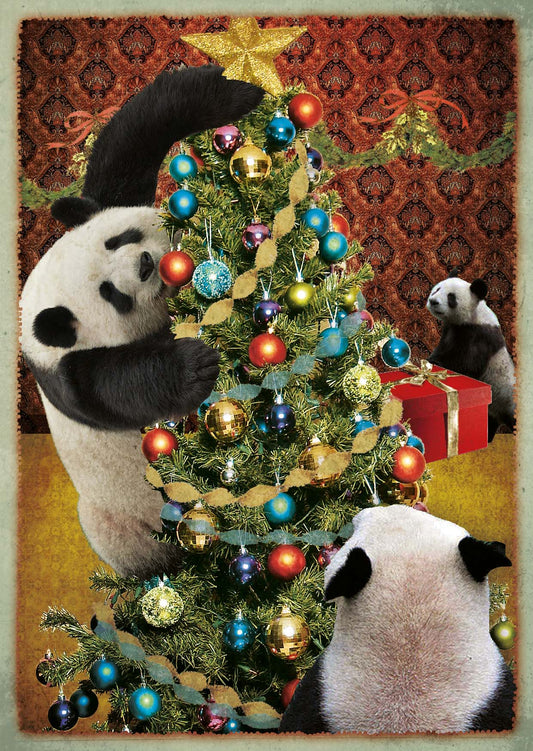 Kerst Postkaart 'Panda kerst'