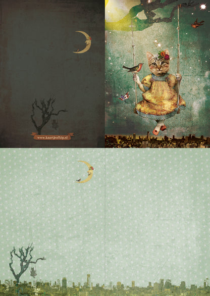 Luxe wenskaart Schommelpoesje in de Nacht