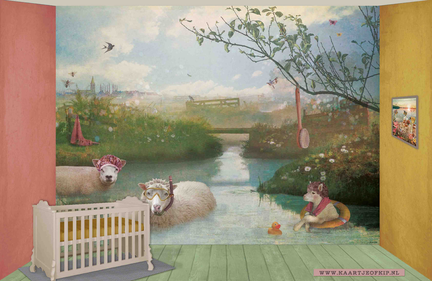 Behang Schapen 'Roze' <380 cm breed>